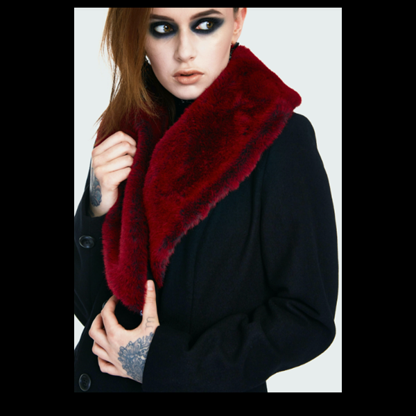 VV91 Dramatic Burgundy Faux Fur Collar Coat
