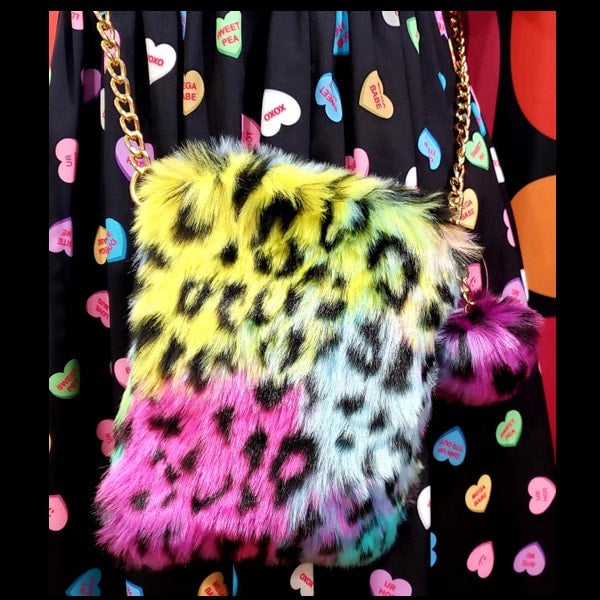 HB132 Furry Rainbow Leopard Mini Handbag Lost and Found