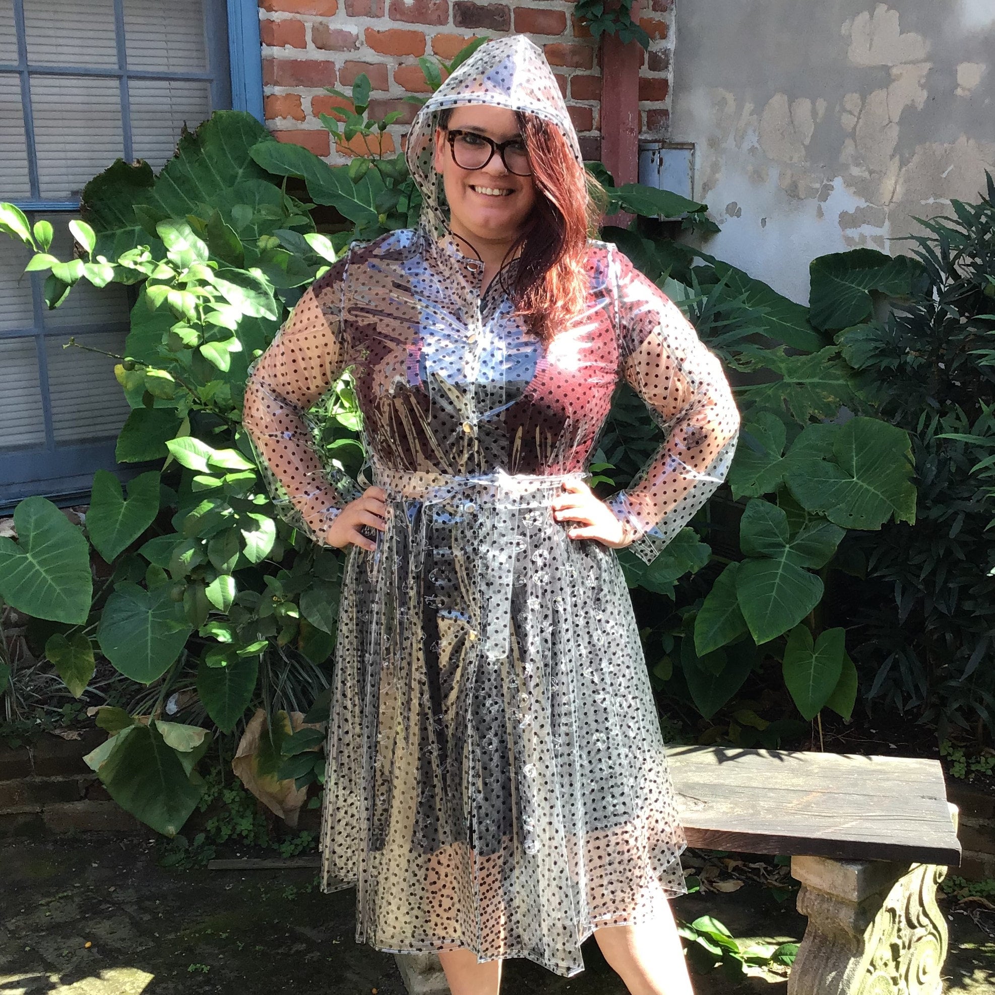 Clear polka dot raincoat deals
